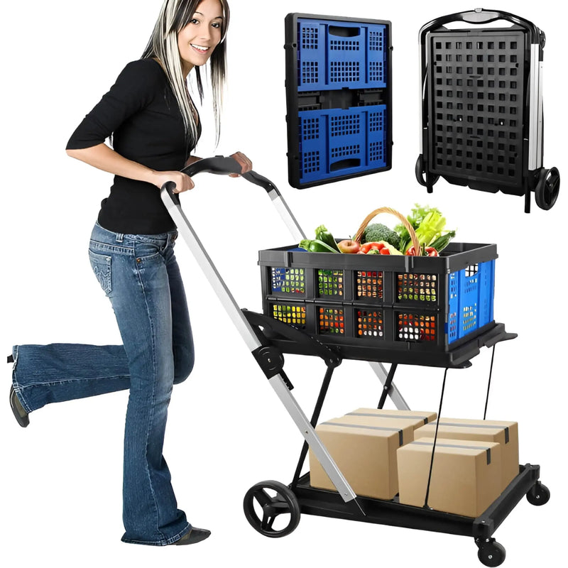 V-Cart Folding Trolley with Collapsible Basket